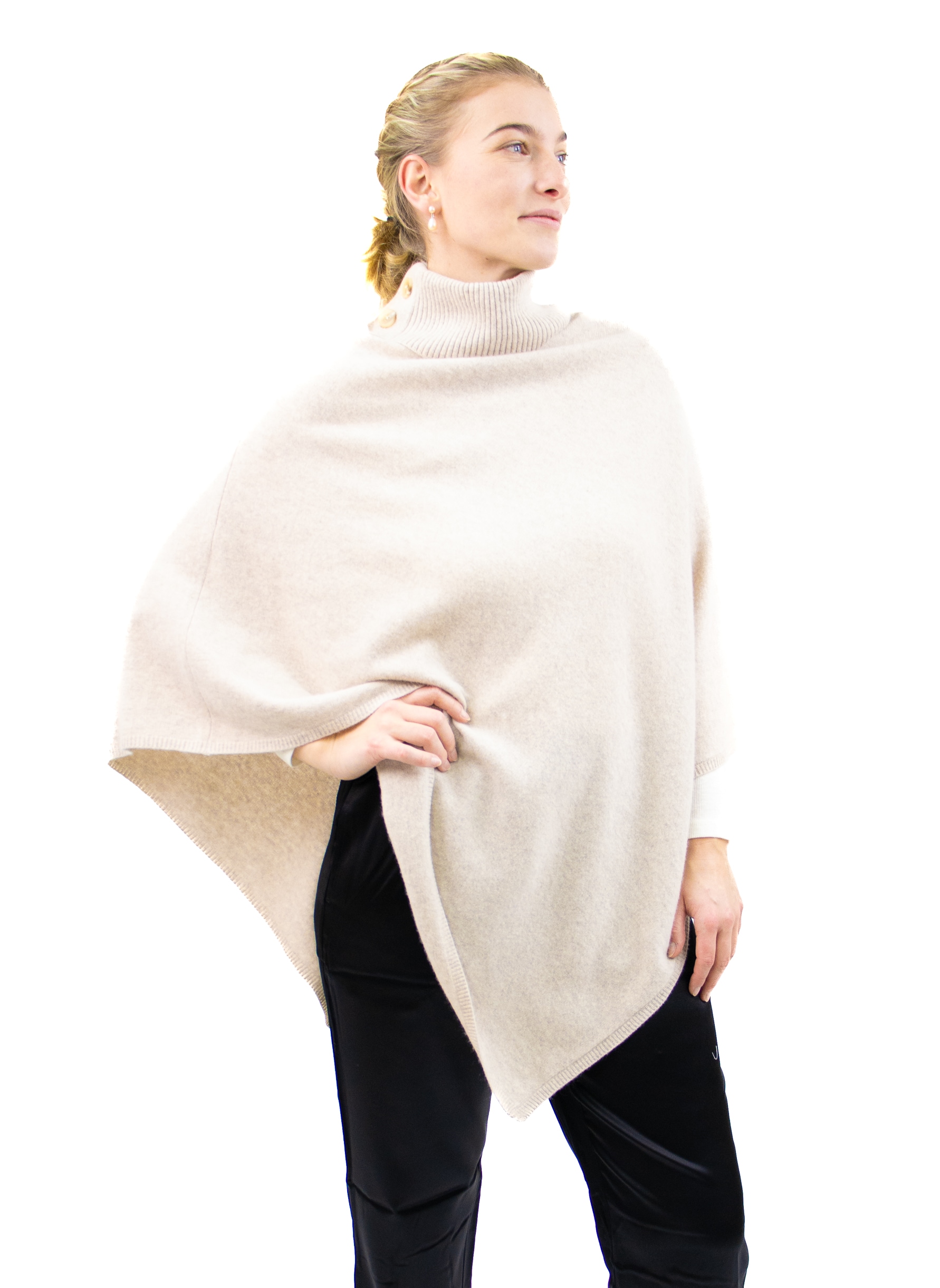 Poncho med Polo Ull Jakull, Beige